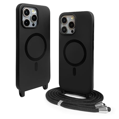 CUZZCASE Silikon Schutzhülle kompatibel mit iPhone 16(6.1"),Kabellosem Laden,Silikon Stylische Verstellbarer Halskette Handyhülle-Schwarz von CUZZCASE