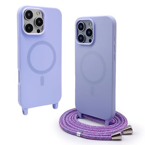 CUZZCASE Silikon Schutzhülle kompatibel mit iPhone 16 Pro(6.3"),Kabellosem Laden,Silikon Stylische Verstellbarer Halskette Handyhülle-Violett von CUZZCASE