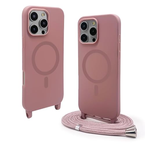 CUZZCASE Silikon Schutzhülle kompatibel mit iPhone 16 Pro Max(6.9"),Kabellosem Laden,Silikon Stylische Verstellbarer Halskette Handyhülle-Lotus Farbe von CUZZCASE