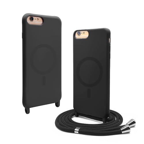 CUZZCASE Silikon Schutzhülle kompatibel mit iPhone 6/iPhone 7/iPhone 8(4.7"),Kabellosem Laden,Silikon Stylische Verstellbarer Halskette Handyhülle-Schwarz von CUZZCASE
