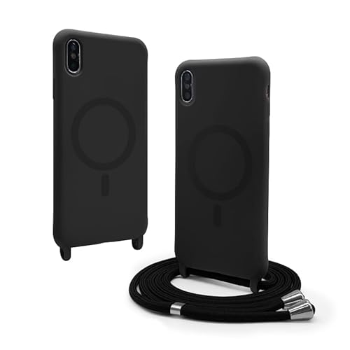 CUZZCASE Silikon Schutzhülle kompatibel mit iPhone X/XS(5.8"),Kabellosem Laden,Silikon Stylische Verstellbarer Halskette Handyhülle-Schwarz von CUZZCASE