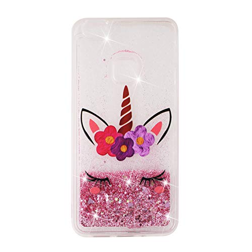 CUagain Kompatibel für Huawei P10 Lite Hülle Silikon Glitzer Flüssig 3D Transparent Wasser Hüllen Durchsichtig Bling Bumper Stoßfest Handyhülle Case Cover Mädchen Damen,Rosa Einhorn von CUagain