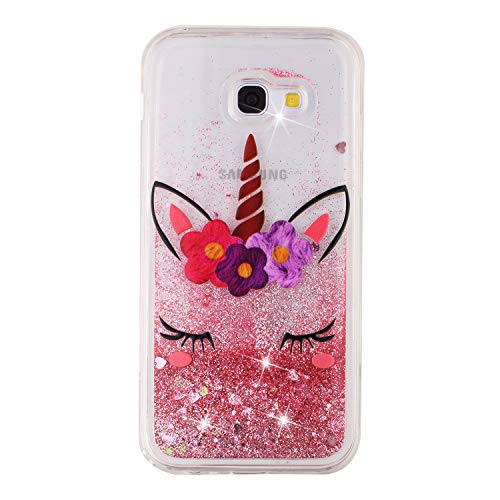 CUagain Kompatibel für Samsung Galaxy A3 2017 Hülle Silikon Glitzer Flüssig 3D Transparent Wasser Hüllen Durchsichtig Bling Bumper Handyhülle Case Cover Mädchen Damen,Rosa Einhorn von CUagain