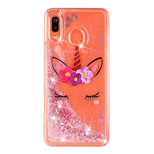 CUagain Kompatibel mit Samsung Galaxy A40 2019 Hülle Silikon Glitzer Flüssig 3D Transparent Galaxy A40 Hüllen Durchsichtig Bumper Handyhülle Case Cover Mädchen Damen,Rosa Einhorn von CUagain