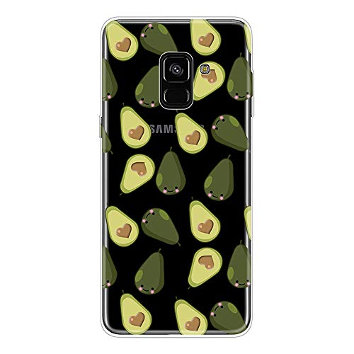 CUagain Kompatibel mit Samsung Galaxy A8 2018 Hülle Transparent Silikon Klar Ultra Dünn Slim Lustig Motiv Muster Bumper Hüllen Durchsichtig Handyhülle Case Cover für Mädchen Damen Avocado von CUagain