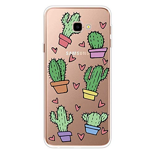 CUagain Kompatibel mit Samsung Galaxy J4+/J4 Plus 2018 Hülle Transparent Silikon Klar Ultra Dünn Slim Lustig Motiv Muster Bumper Hüllen Durchsichtig Handyhülle Case Cover für Mädchen Damen Kaktus von CUagain