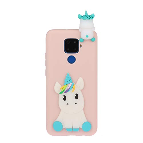 CUagain kompatibel mit Xiaomi Redmi Note 9 Hülle Silikon Einhorn 3D Muster Motiv Lustig Matt Einfarbig Hüllen Handyhülle Gummi Cover Bumper Case Mädchen Damen Rosa von CUagain