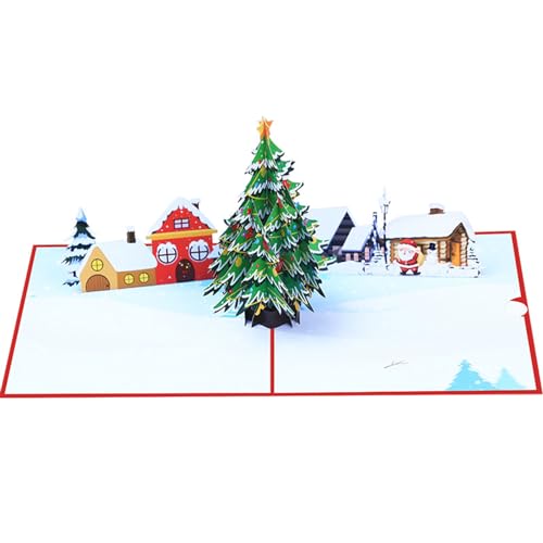 1 Set faltbare 3D-Weihnachtsbaum-Grußkarte mit Umschlag, tragbar und exquisit, Dankeskarte, Nachricht, beschreibbar, blanko, Schreibflächenkarte von CVZQTE