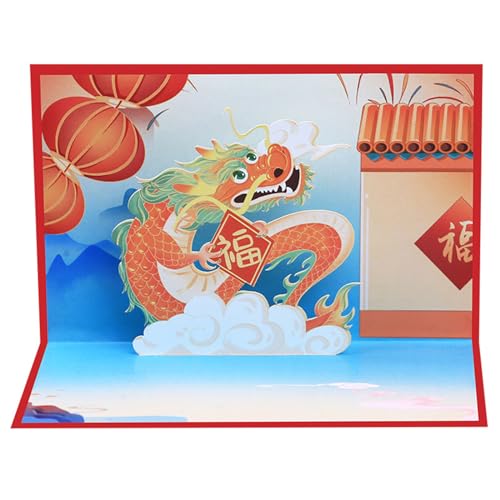 3D-Popup-Drachen-Grußkarte, chinesisches Neujahrs-Postkarten mit Umschlag, Segenskarten für 2024, Frühlingsfest, Feiertage, festliche Feierkarte von CVZQTE