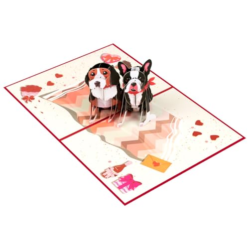 CVZQTE 3D Popup Hunde Herzkarte Mit Umschlag Valentinstag Geburtstag Jahrestag Grußkarten Für Paare Ehefrau Ehemann Freund Grußkarten Display von CVZQTE