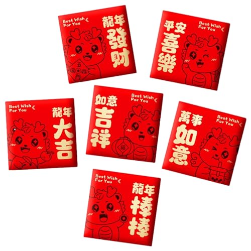 Packung mit 6 Cartoon-Geldumschlägen, traditionelles chinesisches Glücks-Geldbeutel, festliches Geschenk für Freunde, Familien, festliche Dekoration von CVZQTE