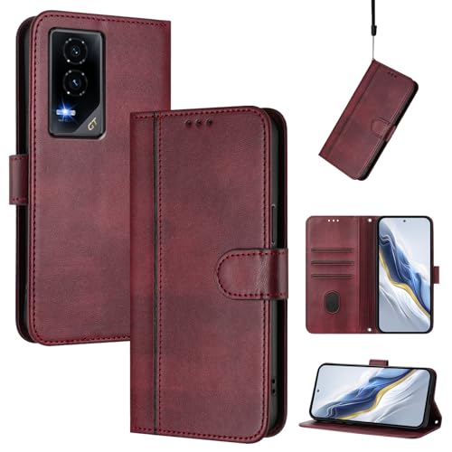 CWEIYUSHU Cover Kompatibel mit Honor X50 (Pro) / X50 GT / X9b,Kompatibel mit Honor Magic6 Lite Kartenschlitz Brieftasche Lanyard Handytasche Red von CWEIYUSHU