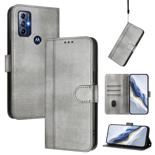 CWEIYUSHU Cover Kompatibel mit Motorola G Play (2023) 4G XT2271,Kompatibel mit Motorola G Pure 4G (2021) / G Play 2022 Gen 2 Kartenschlitz Brieftasche Lanyard Handytasche Gray von CWEIYUSHU