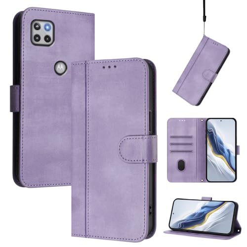 CWEIYUSHU Cover Kompatibel mit Motorola One 5G Ace (2021) XT2113-2,Kompatibel mit Moto G 5G (2020) Kartenschlitz Brieftasche Lanyard Handytasche Purple von CWEIYUSHU