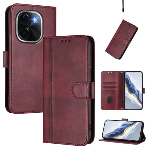 CWEIYUSHU Cover Kompatibel mit Vivo T3 Pro 5G,Kompatibel mit Vivo iQOO Z9s Pro 5G Kartenschlitz Brieftasche Lanyard Handytasche Red von CWEIYUSHU
