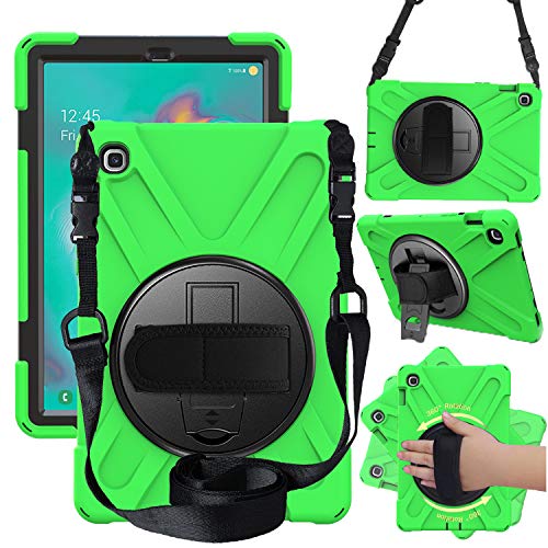 Schutzhülle für Galaxy Tab S5e 10.5 2019 (SM-T720/T725), robust, stoßfest, 360 Grad drehbar, mit Verstellbarer Handschlaufe, Schultergurt und Ständer Grün grün von CWNOTBHY