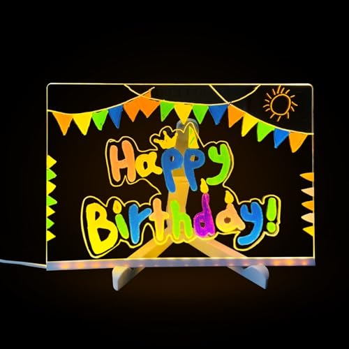 CWOQOCW LED-Acryl-Schreibtafel mit 7 Farbstiften – buntes beleuchtetes Zeichenbrett, Schreibtisch-Notizblock, löschbarer Schreibblock für Zuhause und Büro (klein) von CWOQOCW