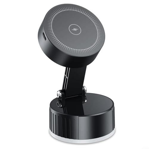 CWOQOCW Vakuum-Saugnapf-Handy-Ständer, faltbares, kabelloses Ladegerät, magnetische Autohalterung mit 15 W Schnellladung für mobile Navigation (kabelloses Laden) von CWOQOCW