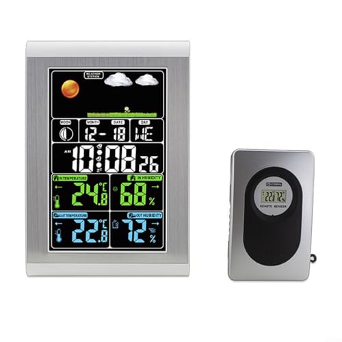Raumtemperatur-Monitor, buntes Display, kabellose Wetterstation, digitales Raumthermometer, Innenuhr mit Temperatur (weiß) von CWOQOCW