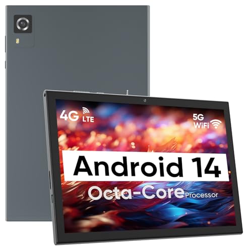 CWOWDEFU Android 14 Tablet 10,1 Zoll, 4G Cellular Tablet, Octa-Core, 128GB Speicher+8(4+4) GB RAM/ 1TB erweiterbar, 5G WiFi, 6000 mAh Akku, Bluetooth 5.0, 5MP+8MP Kamera, Tablet mit Schutzfolie, Grau von CWOWDEFU