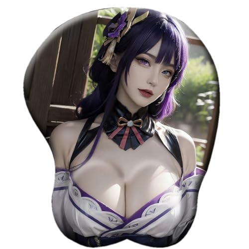 Anime Raiden Shogun 3D Mauspad mit Handgelenkauflage Gaming Mauspads Rutschfestes Mauspad 3D Mauspads 3D Ergonomisches Mauspad（Raiden Shogun-D）(Size:12) von CWXKGL