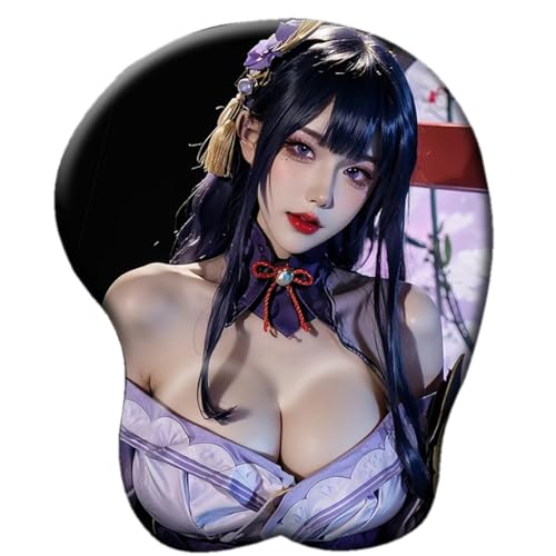 Anime Raiden Shogun 3D Mauspad mit Handgelenkauflage Gaming Mauspads Rutschfestes Mauspad 3D Mauspads 3D Ergonomisches Mauspad（Raiden Shogun-D）(Size:13) von CWXKGL