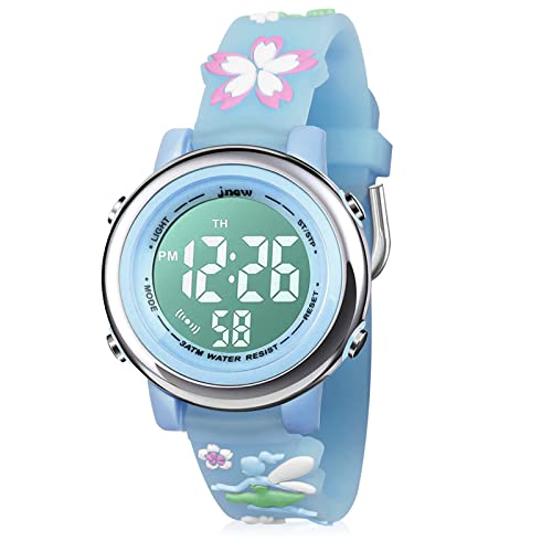CXG Kinderuhr Digital 3D Süß Cartoon wasserdichte Silikon Armbanduhr mit Mädchen Junge Sport Kinderuhr mit Wecker/Datum/Stoppuhr/LED-Licht, Elektronische Kids Kinder Uhr (Blume Fee Blau) von CXG
