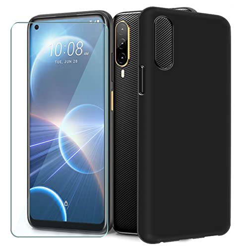 CXKJ Handyhülle für HTC Desire 22 Pro (6.60 Zoll) Silikon Hülle + Gehärtetes Schutzfolie,Schwarz TPU Weiche Schutzhülle,Bumper Case Handyhülle mit 9H Gehärtetes Glas Film - Schwarz von CXKJ