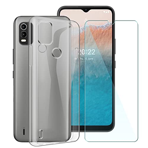 CXKJ Handyhülle für Nokia G11 Plus (6.52 Zoll) Silikon Hülle + Gehärtetes Schutzfolie,Transparent TPU Weiche Ultra-dünne Schutzhülle Bumper Case Handyhülle mit 9H Gehärtetes Glas Film - Transparent von CXKJ