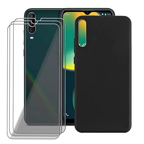 CXKJ Handyhülle für Wiko View 4 (6.52 Zoll) Silikon Hülle + [3 Stück] Schutzfolie,Schwarz TPU Weiche Schutzhülle Bumper Case Handyhülle mit 9H Gehärtetes Glas Film - Schwarz von CXKJ
