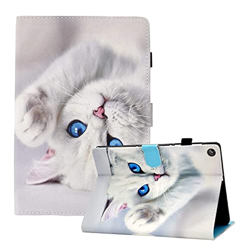 CXTCASE Hülle für Lenovo Tab M10 (3rd Gen) 10,1 Zoll 2022 TB328, Schutzhülle Cover Case mit Standfunktion für Lenovo Tab M10 Gen 3, Weiße Katze von CXTcase