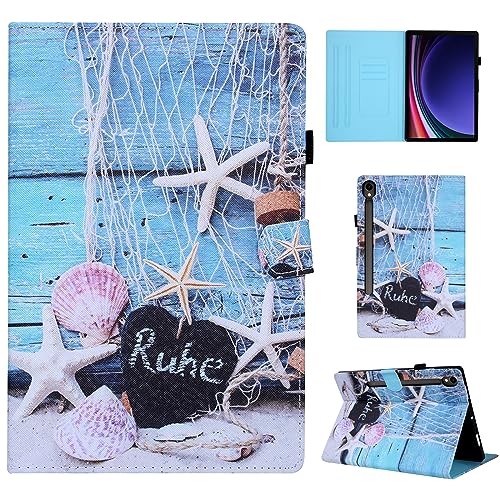 CXTCASE Hülle für Samsung Galaxy Tab S9 2023 11.0 Zoll, Schutzhülle Cover Case mit Standfunktion für Samsung Galaxy Tab S9 2023 (SM-X710/X716B/X718U), Muschel Seestern von CXTcase
