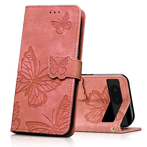 CXTcase Handyhülle für Google Pixel 6a Hülle,Schutzhülle Flip Case für Google Pixel 6a,PU Leder Magnetische Schmetterlings Lederhülle Tasche für Google Pixel 6a,Rosa von CXTcase