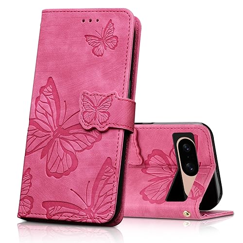 CXTcase Handyhülle für Google Pixel 8 Hülle, Schutzhülle Flip Case für Google Pixel 8, PU Leder Magnetische Schmetterlings Lederhülle Tasche für Google Pixel 8, Rosenrot von CXTcase