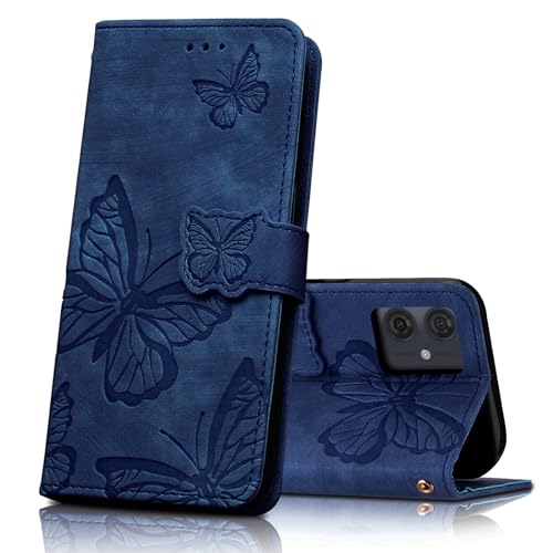 CXTcase Handyhülle für Motorola Moto G54 5G Hülle,Schutzhülle Flip Case für Motorola Moto G54 5G,PU Leder Magnetische Schmetterlings Lederhülle Tasche für Motorola Moto G54 5G,Blau von CXTcase