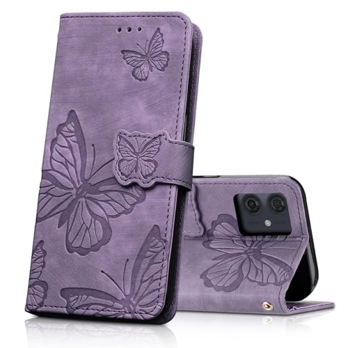 CXTcase Handyhülle für Motorola Moto G54 5G Hülle,Schutzhülle Flip Case für Motorola Moto G54 5G,PU Leder Magnetische Schmetterlings Lederhülle Tasche für Motorola Moto G54 5G,Lila von CXTcase