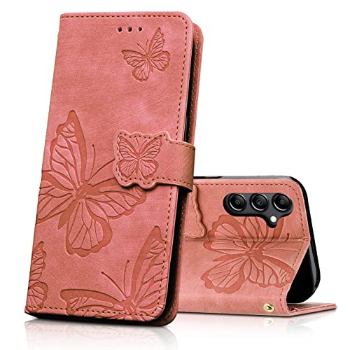 CXTcase Handyhülle für Samsung Galaxy A14 4G/A14 5G Hülle,Schutzhülle Flip Case für Samsung Galaxy A14 4G,PU Leder Magnetische Schmetterlings Lederhülle Tasche für Samsung Galaxy A14 5G,Rosa von CXTcase