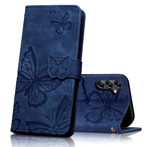 CXTcase Handyhülle für Samsung Galaxy A15 Hülle,Schutzhülle Flip Case für Samsung Galaxy A15,PU Leder Magnetische Schmetterlings Lederhülle Tasche für Samsung Galaxy A15,Blau von CXTcase