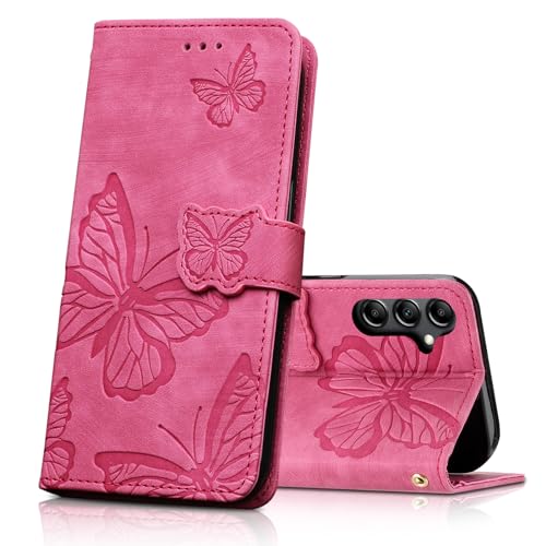 CXTcase Handyhülle für Samsung Galaxy A35 Hülle,Schutzhülle Flip Case für Samsung Galaxy A35,PU Leder Magnetische Schmetterlings Lederhülle Tasche für Samsung Galaxy A35,Rosenrot von CXTcase