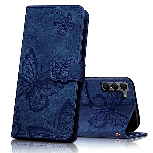 CXTcase Handyhülle für Samsung Galaxy S22 5G Hülle,Schutzhülle Flip Case für Samsung Galaxy S22 5G,PU Leder Magnetische Schmetterlings Lederhülle Tasche für Samsung Galaxy S22 5G,Blau von CXTcase