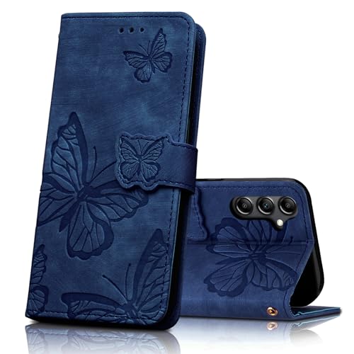 CXTcase Handyhülle für Samsung Galaxy S23 FE Hülle, Schutzhülle Flip Case für Samsung Galaxy S23 FE, PU Leder Magnetische Schmetterlings Lederhülle Tasche für Samsung Galaxy S23 FE, Blau von CXTcase
