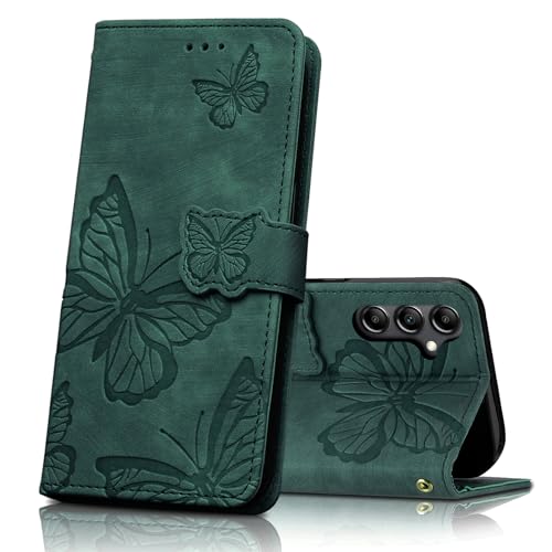 CXTcase Handyhülle für Samsung Galaxy S23 Hülle, Schutzhülle Flip Case für Samsung Galaxy S23, PU Leder Magnetische Schmetterlings Lederhülle Tasche für Samsung Galaxy S23, Grün von CXTcase