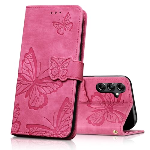 CXTcase Handyhülle für Samsung Galaxy S23 Hülle, Schutzhülle Flip Case für Samsung Galaxy S23, PU Leder Magnetische Schmetterlings Lederhülle Tasche für Samsung Galaxy S23, Rosenrot von CXTcase