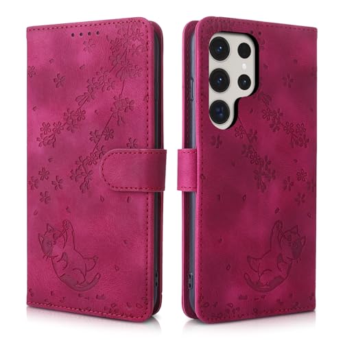 CXTcase Handyhülle für Samsung Galaxy S23 Ultra Hülle, Premium PU Leder Flip Case Wallet Schutzhülle Tasche Handyhülle Kompatibel mit Samsung Galaxy S23 Ultra, Rosenrot von CXTcase