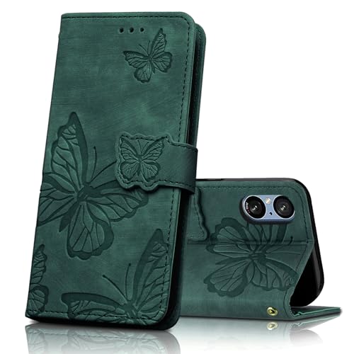 CXTcase Handyhülle für Sony Xperia 5 V Hülle, Schutzhülle Flip Case für Sony Xperia 5 V, PU Leder Magnetische Schmetterlings Lederhülle Tasche für Sony Xperia 5 V, Grün von CXTcase