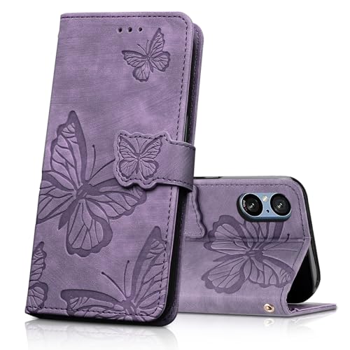 CXTcase Handyhülle für Sony Xperia 5 V Hülle, Schutzhülle Flip Case für Sony Xperia 5 V, PU Leder Magnetische Schmetterlings Lederhülle Tasche für Sony Xperia 5 V, Lila von CXTcase