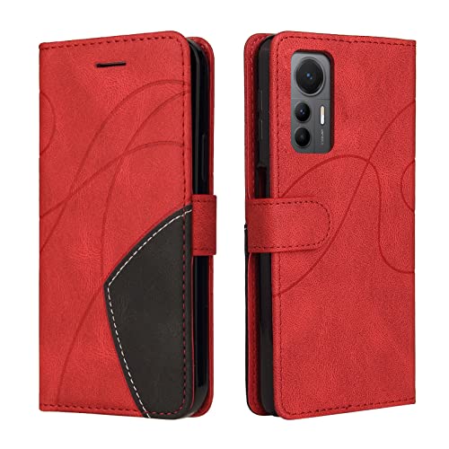 CXTcase Handyhülle für Xiaomi 12 Lite, Flip PU Leder Hülle Xiaomi 12 Lite Cover, Modisch Flip Case Xiaomi 12 Lite Handytasche Schutzhülle, Rot von CXTcase