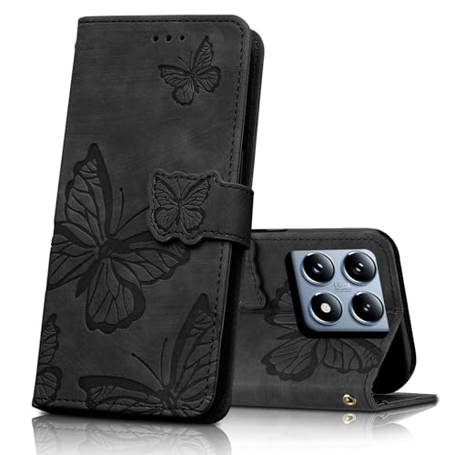 CXTCASE Handyhülle für Xiaomi 14T Pro Hülle,Schutzhülle Flip Case für Xiaomi 14T Pro,PU Leder Magnetische Schmetterlings Lederhülle Tasche für Xiaomi 14T Pro,Schwarz von CXTcase