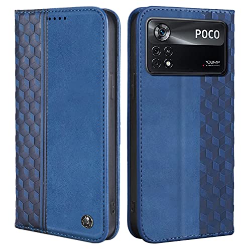 CXTcase Handyhülle für Xiaomi Poco X4 Pro 5G Hülle,Lederhülle Flip Case für Xiaomi Poco X4 Pro 5G,PU Leder Klappbare Stoßfeste Magnetische Schutzhülle Tasche für Xiaomi Poco X4 Pro 5G,Blau von CXTcase
