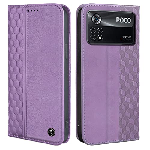 CXTcase Handyhülle für Xiaomi Poco X4 Pro 5G Hülle,Lederhülle Flip Case für Xiaomi Poco X4 Pro 5G,PU Leder Klappbare Stoßfeste Magnetische Schutzhülle Tasche für Xiaomi Poco X4 Pro 5G,Violett von CXTcase